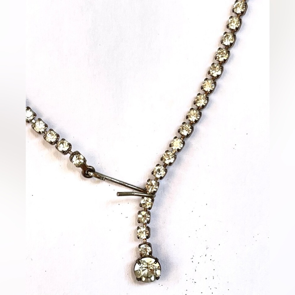 Art Deco Rhinestone Chevron,Rhinestone Bib Necklace, Mid Century Jewelry - Picture 2 of 4